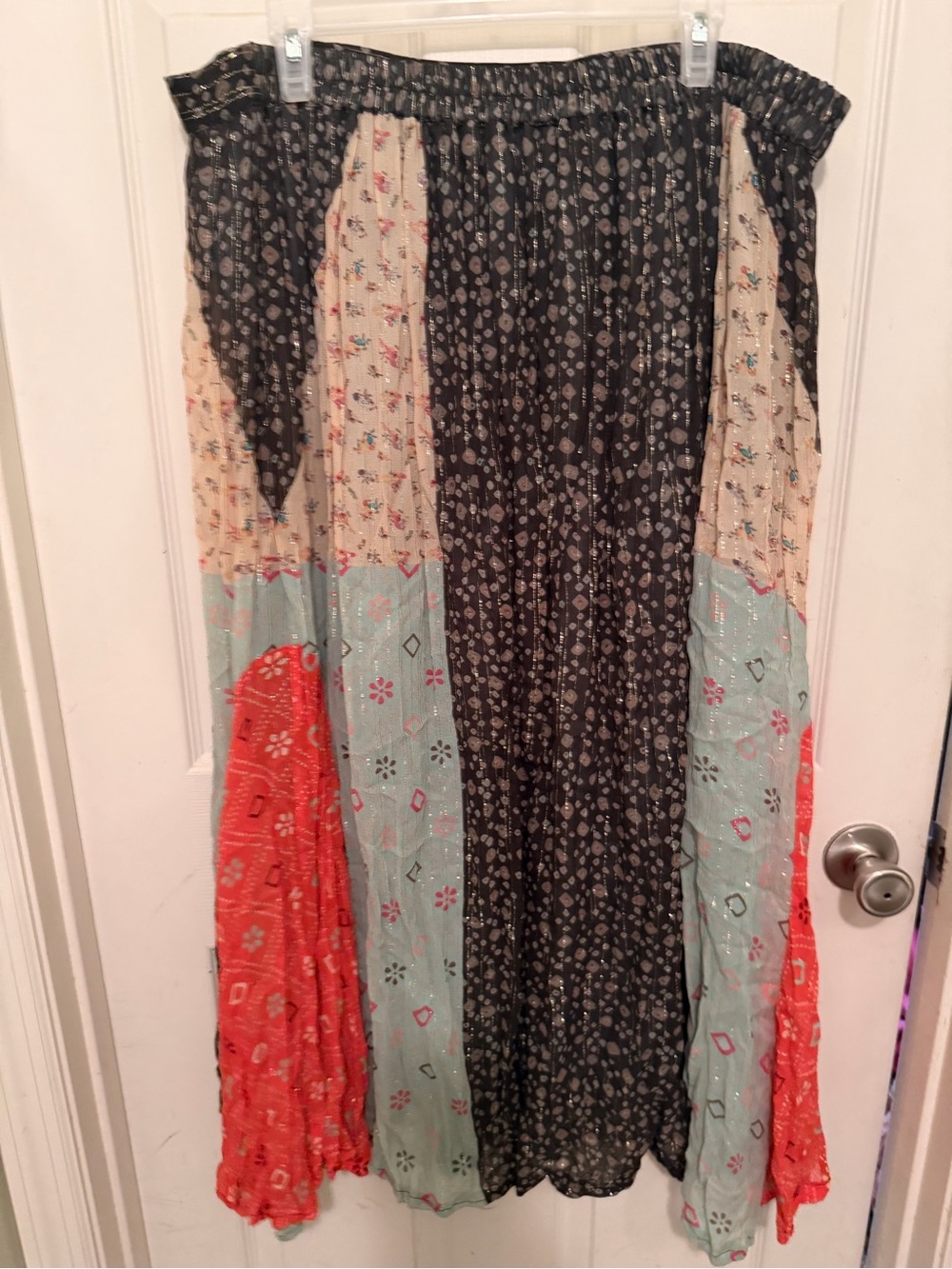 Anthropologie Patchwork Maxi Skirt in Black, Cream, Mint & Coral - Picture 2 of 3